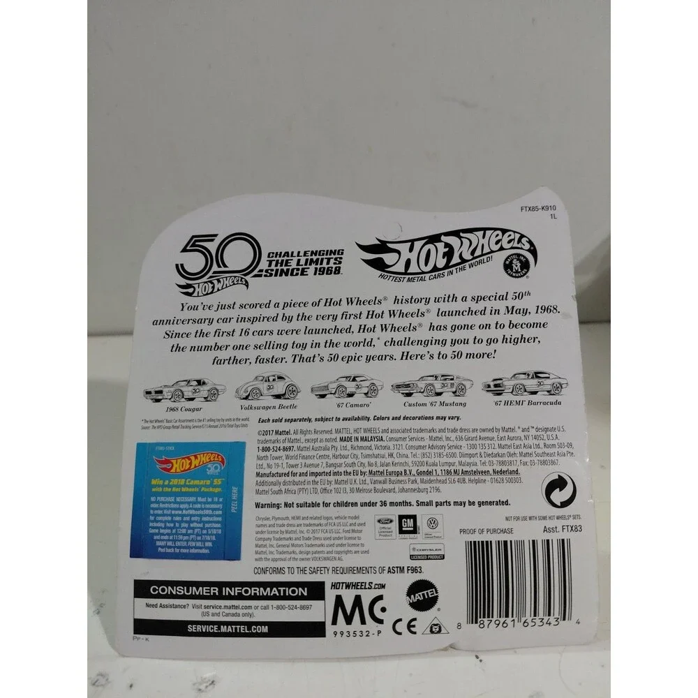 NIP Hot Wheels 2018 50th Anniversary Red Line 1:64 Die Cast Volkswagen Beetle